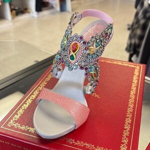 Rene Caovilla NWT High heels pink multi stones